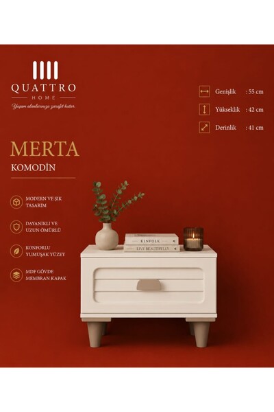 QUATTRO HOME Merta Komodin – Modern Tasarım, MDF Gövde, Membran Kapak