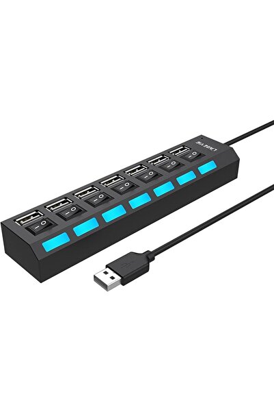 Bukela 7 Port USB Hub, USB 2.0 Hub with Independent Power Switches & LED Indi...