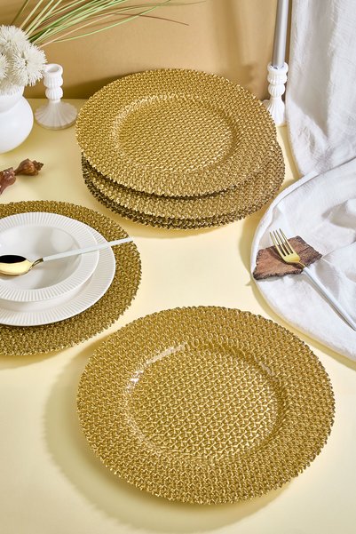 Lora Bianca Diamond 6-Piece Gold Glass Plate Set 32 cm