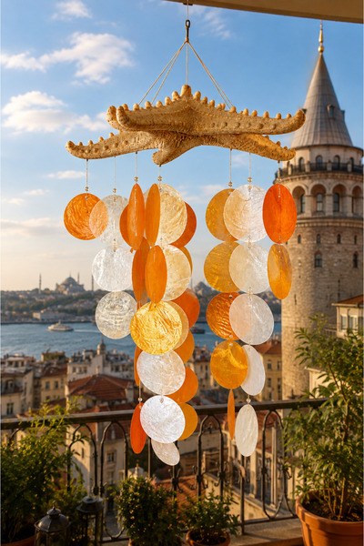 miceda art studio DİKENLİ DENİZ YILDIZI RÜZGAR ÇANI – EL YAPIMI DEKORATİF BAL...