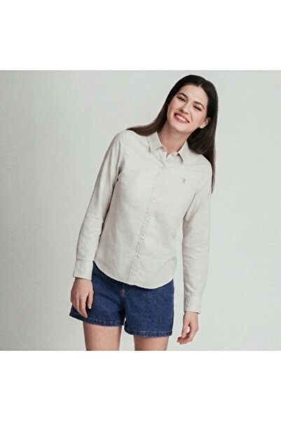 Giordano قميص أكسفورد نسائي مطرز بأكمام طويلة