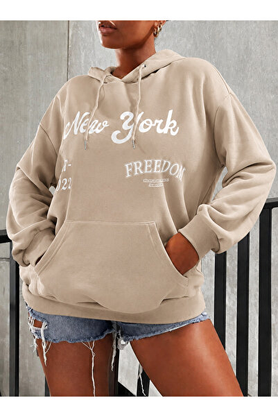 COMANCHERO Unisex New York Freedom Printed Winter Hooded Sweatshirt