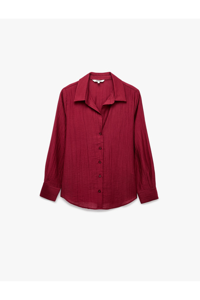 Koton Loose Collar Long Sleeve Buttoned Textured Oversize Shirt