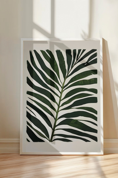 WhitePrintt Minimalist Yaprak Desenli Dekoratif Duvar Tablosu Beyaz Çerçeveli...
