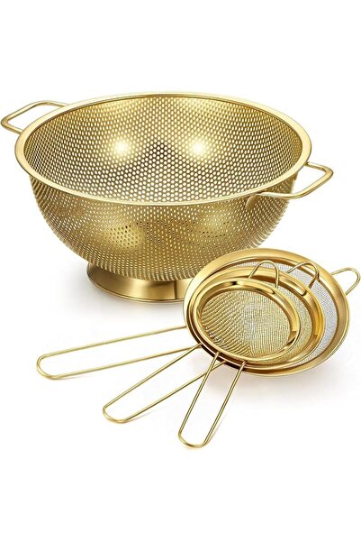 Tazweeq 4 Pcs Gold Strainers Set, Stainless Steel Fine Mesh Sifters with Hand...