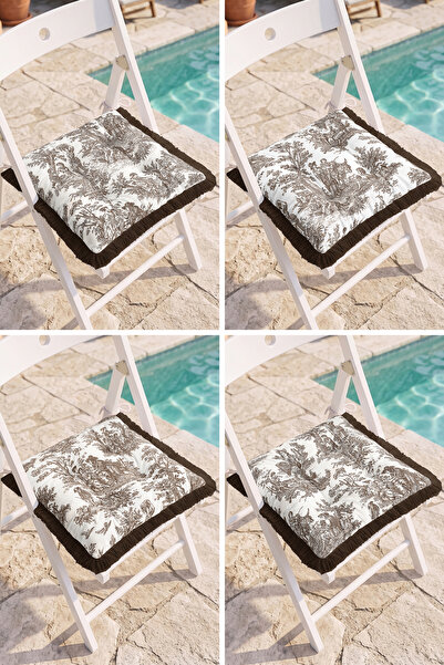 Realhomes Toile De Jouy Style Modern 4-Piece Fringed Puffy Chair Cushion Set ...