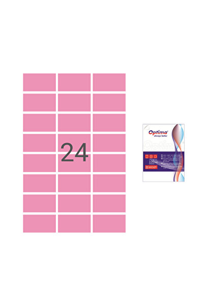Optima Self-adhesive Color Labels 24/A4, 70 X 37 Mm, 100 Sheets/Top, - Pink L...