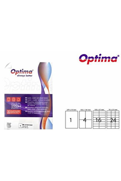 Optima Self-adhesive Color Labels 16/A4, 105 X 37 Mm, 100 Sheets/Top, - Green...