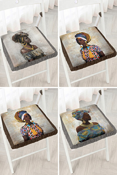 Realhomes Modern 4-Piece Fringed Zippered Chair Cushion Set with African Woma...