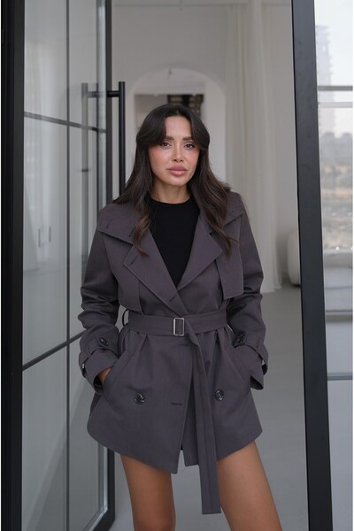 Havoş Bitter Brown Windbreaker Detailed Belted Trench Coat
