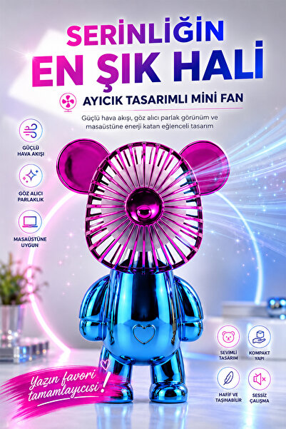 DEMPOWER Panda Tasarımlı Mini Fan Taşınabilir El ve Masaüstü Fanı