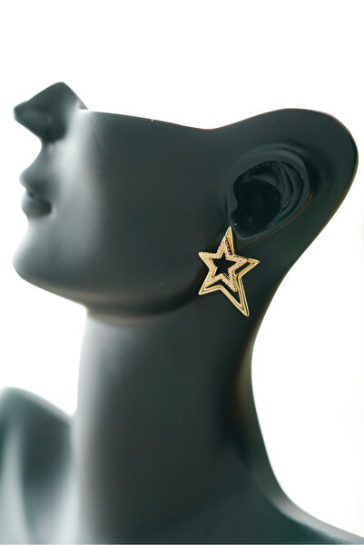 XUPING JEWELRY Zirkon Taşlı Rock Star Çift Yıldız 14K Altın Kaplama VIP Küpe
