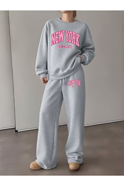 darkopia Unisex Men's Women's Pink New York Brooklyn Printed 3 Thread Crew Ne...