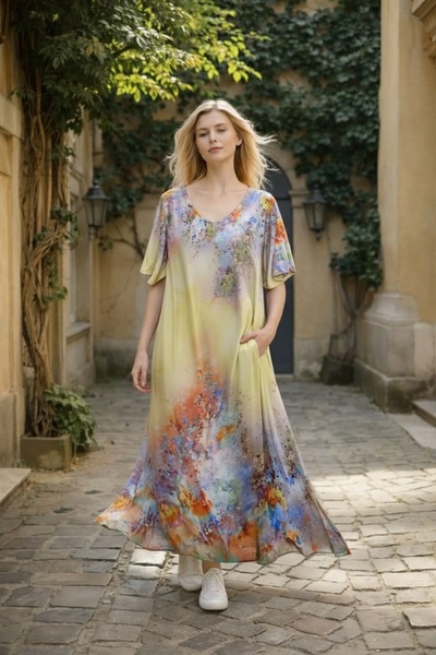 Fashimo Rochie maxi cu maneca tip fluture si buzunare cod ES11794