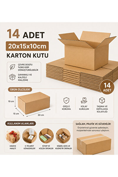Genel Markalar 14 Adet Karton Koli 20x15x10 cm – Kargo, E-Ticaret ve Paketlem...