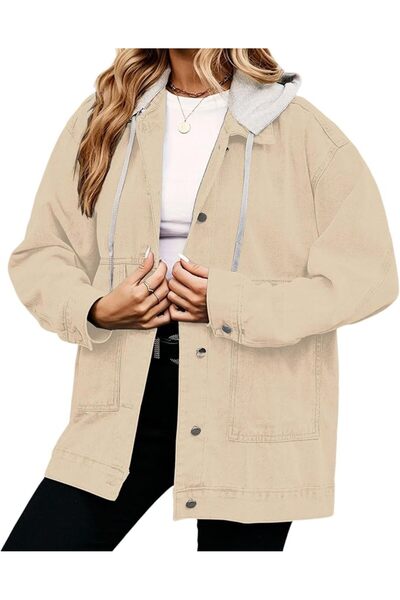 Generic Women's Oversized Denim Shacket Button Down Vintage Distressed Jean J...
