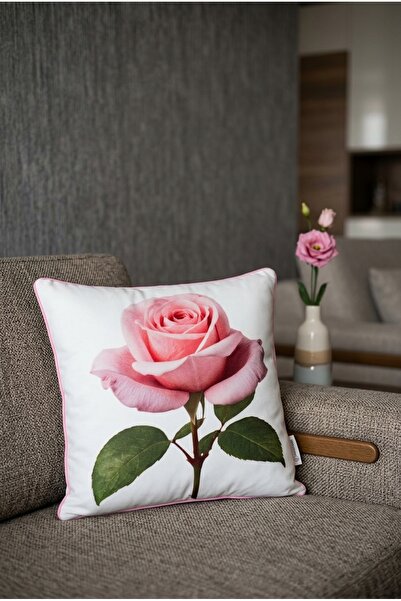 Rayda Home Pink Rose Patterned Decorative Throw Pillow Cover – Floral Motif L...