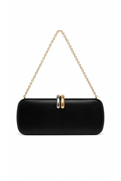 GZ GAIBAG Lune Siyah Zincir Askılı Kutu Formlu Clutch Çanta