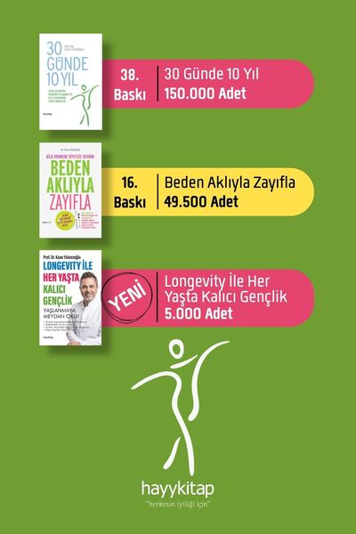 hayykitap Longevity Uzun ve Sağlıklı Yaşam Seti (3 Kitap) 30 Günde 10 Yıl - Longevity ile Her Yaşta Kalıcı Gençlik - Beden Aklıyla Zayıfla