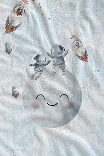 Evmila 70X150 Beach Towel with White Moon and Cute Animal Figures - Cotton Ba...