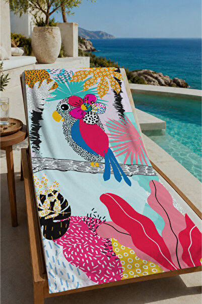 Evmila Colorful Tropical Bird and Flower Collage Patterned 70X150 Beach Towel...