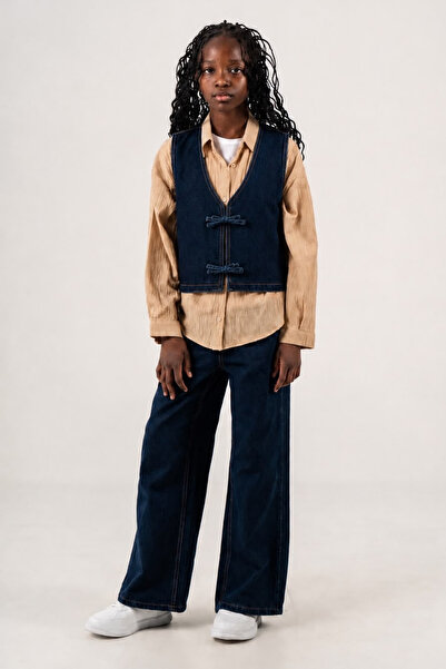 GİYİCEM TEKSTİL Girl's Buttoned Denim Jeans Vest City Style 3304