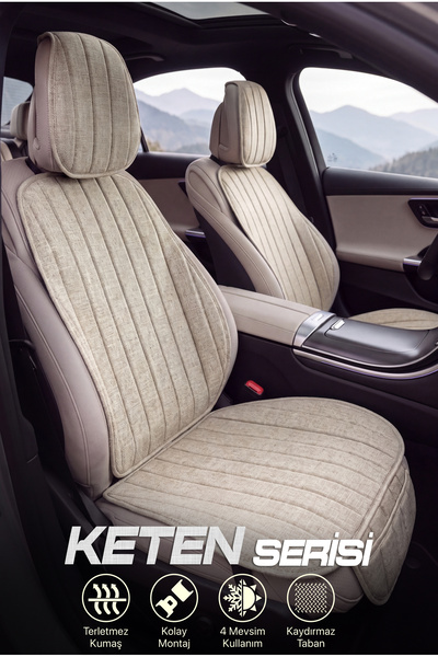 TORPEDO Linen Series Car Seat Cushion Set with Pockets & Anti-Sweat Backing -...