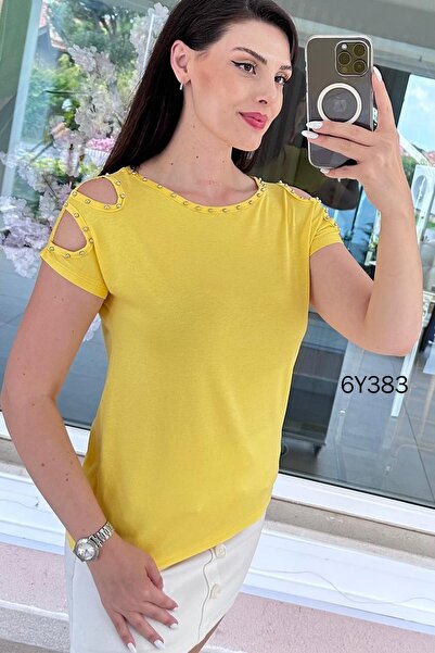 İnce Topuk بلوزة فيسكوز بتفاصيل خرزية 6y383