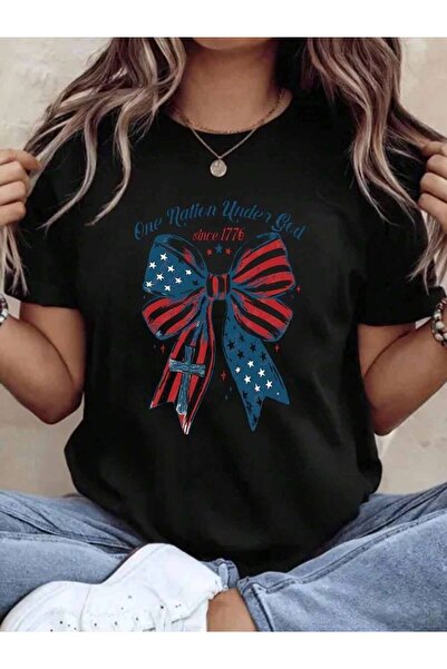 23ERVA Ation Under God Since 1776 American Flag Bow Cross Patriotic T-Shirt F...