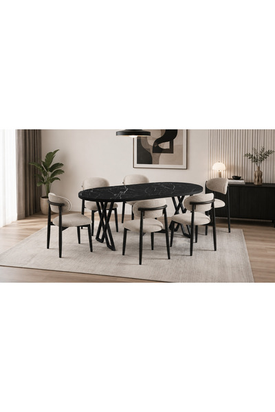 AVVİO Luna Serisi 80x160 cm 6 Kişilik MDF Oval Yemek Masası Mutfak Masası Tak...