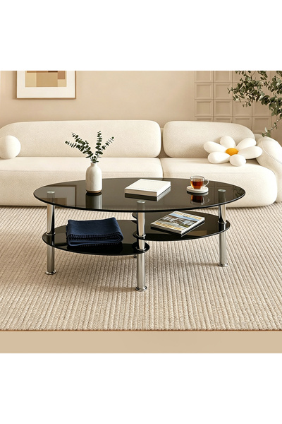 CHOIWIN Coffee Table - 2-Tier Tempered Glass Coffee Table with Storage Shelf,...
