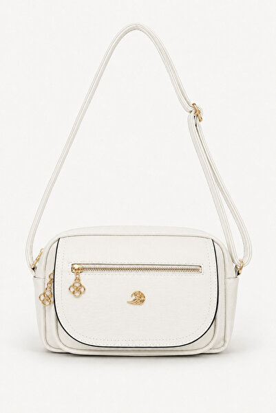 MILANOFOX Women's White 4-Compartment Soft Leather Covered Gold Color Clover ...