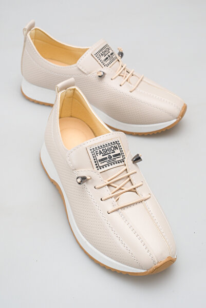 Solo Bag Daily Beige Women's Thick Soled Smart Lace-Up Sports Walking Shoes