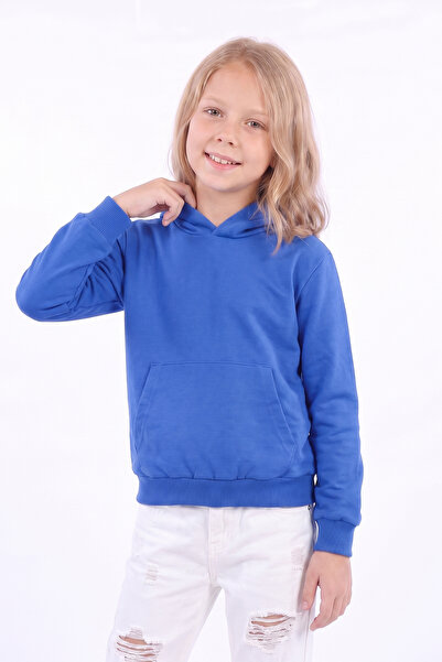 FYK KİDS Girl's Basic Plain Kangaroo Pocket Hooded Sweatshirt