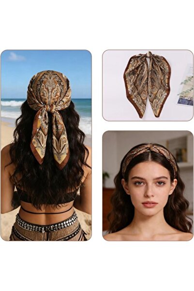 STARSTAR Women's satin headscarf 70x70cm brown paisley multi-functional.