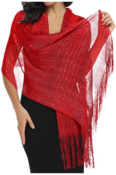 STARSTAR Women's sequined shawl black/silver 190x45cm tassel party/wedding.