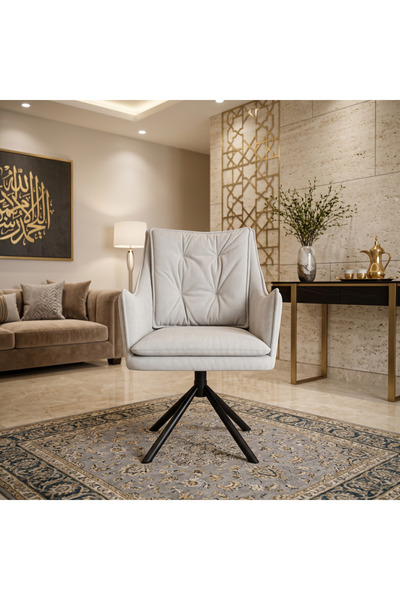 Ebticar Modern Fabric Upholstered Swivel Chair with Tufted Back – Light Gray