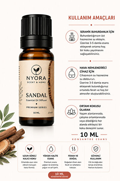 NYORA 10 Ml Sandal Ağacı Kokusu Buhurdanlık ve Hava Nemlendirici Otram Kokusu...