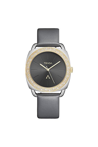 TRNDA Women's Watch With Silver Stainless Steel Case And Gray Leather Band