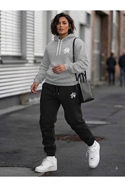 WOODROFFE Unisex 2H Printed Oversize Hooded Tracksuit Set Loose Fit