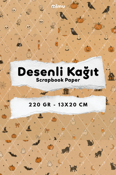 Mimu Art Studio Kraft Cadılar Bayramı Balkabağı Karga Hayalet Desenli Kağıt S...