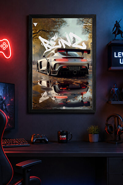 Charmbi Pictură murală modernă cu ramă neagră Mercedes Benz, poster cu finisa...
