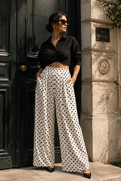 royal prime Women's Polka Dot Wide Leg Wrinkled Fabric Skirt Trousers