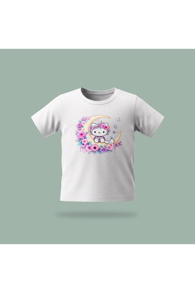 Erays Home Children's Kitty Moon Patterned Printed T-Shirt 100% Cotton Single...