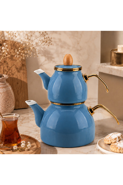 ALEV EMAYE Pastel Renk Gold Çaydanlık | 2 Parçalı Çaydanlık Seti | Şık Tasarı...