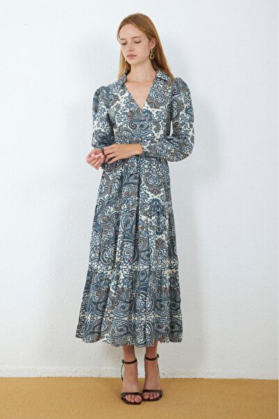 MY GRS Patterned Viscose Long Dress Giped