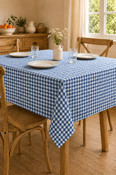 Hophera Blue Gingham Tablecloth Large Checkered Zefir Fabric Tablecloth Picni...