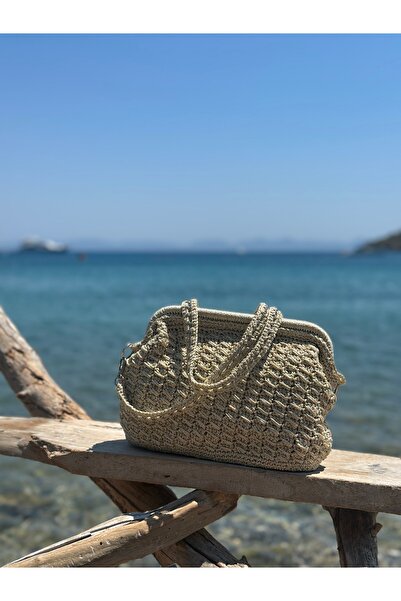 Genel Markalar MED BAG Lefkada El Örgüsü Simli Makrome Kadın Omuz Çantası - M...