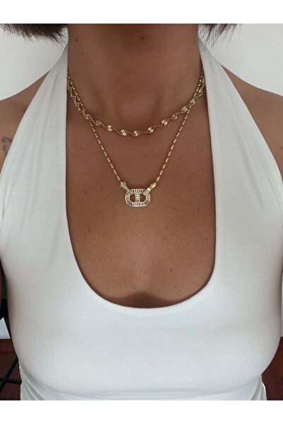 DGK COLLECTİON 14K gold renk altın kaplama geniş singapur zincir ve harika ön...