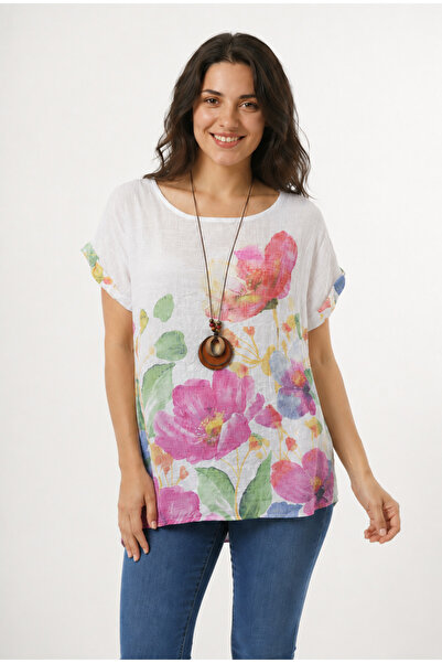 EtkiModa Women's Multi-Colored Patterned Italian Style Collared Blouse with P...